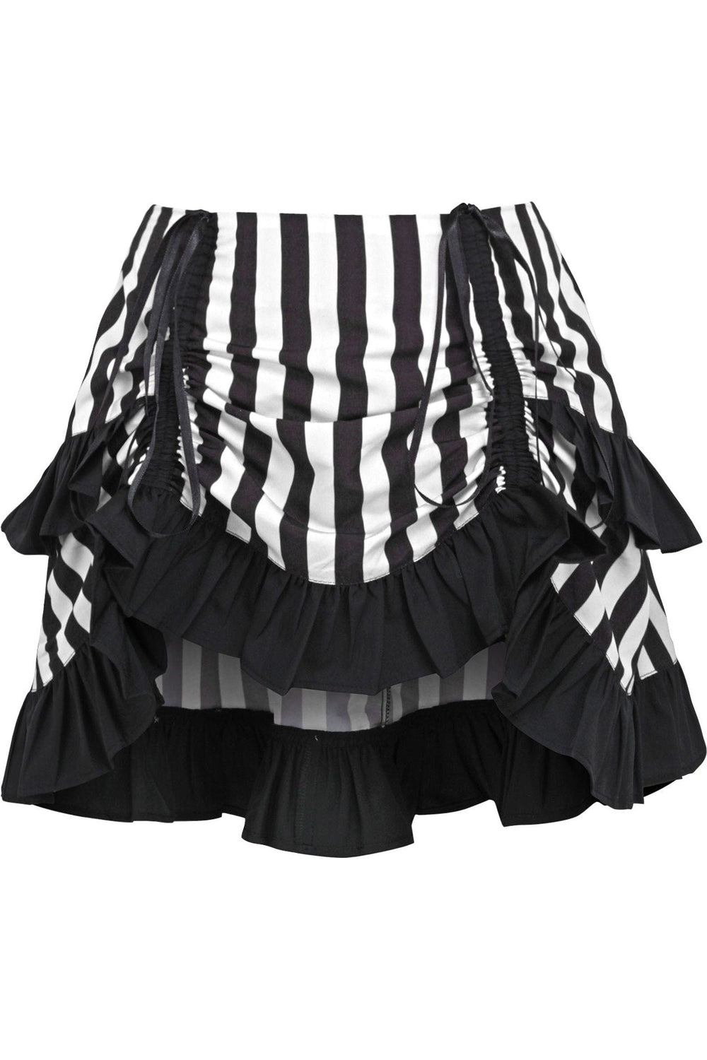Daisy Corsets White/Black Striped Ruched Bustle Skirt - Daisy Corsets