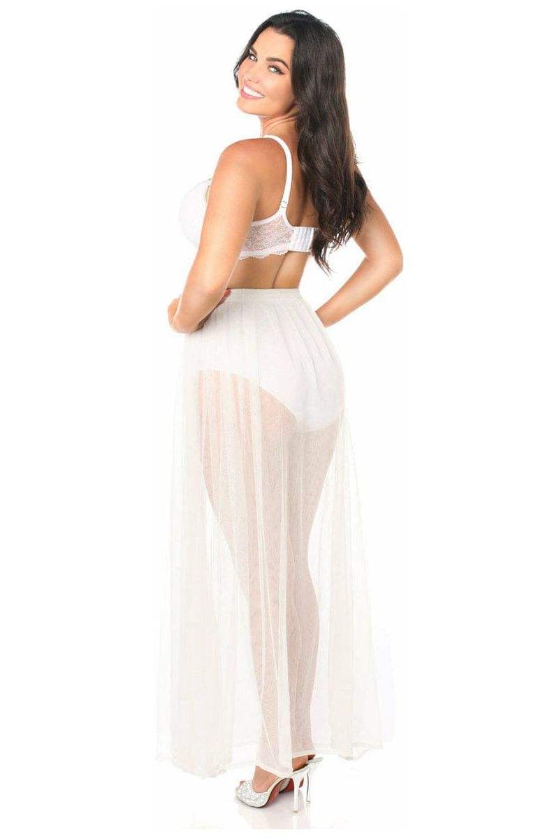 Daisy Corsets White/Silver Sheer Glitter Skirt - Daisy Corsets - Flyclothing LLC