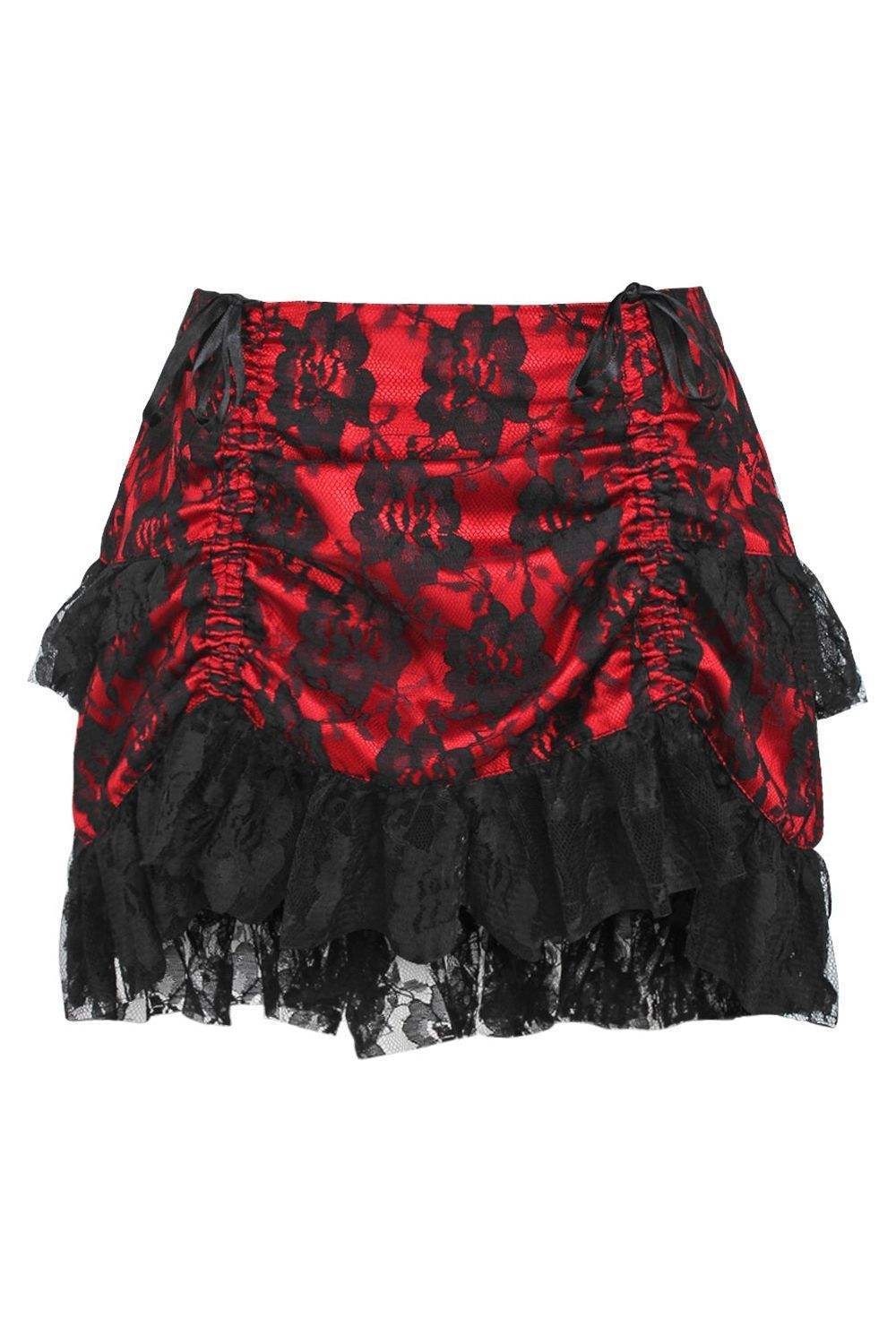 Daisy Corsets Red/Black Lace Ruched Bustle Skirt - Daisy Corsets - Flyclothing LLC