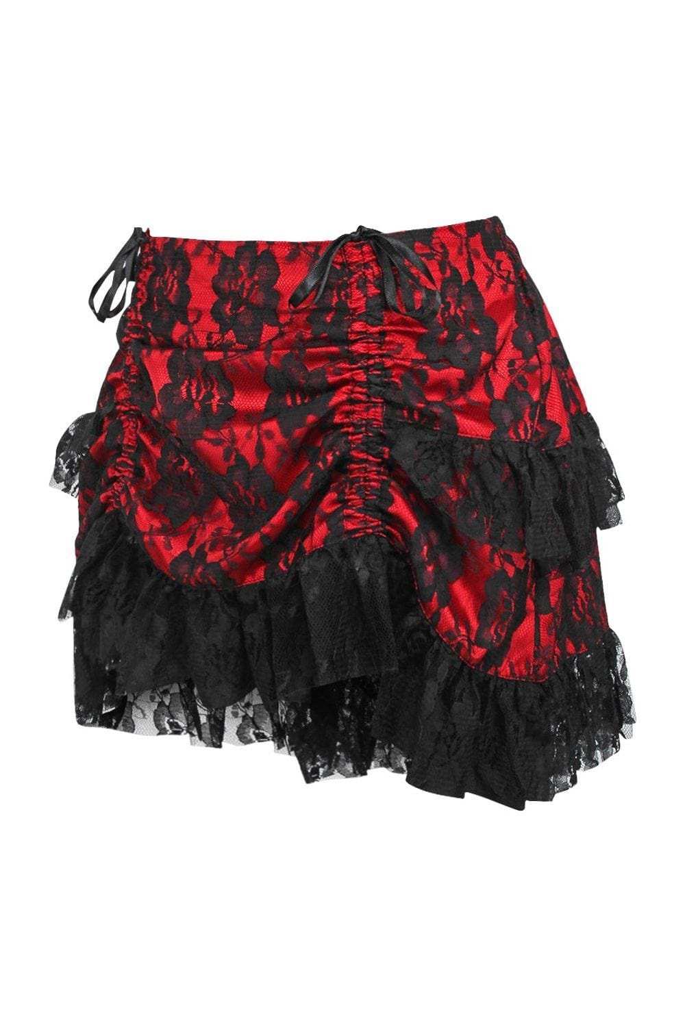 Daisy Corsets Red/Black Lace Ruched Bustle Skirt - Daisy Corsets - Flyclothing LLC