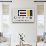 Nantucket Sign With Latitude Longitude Coordinates and ACK Maritime Flags - Off The Square Designs - Flyclothing LLC