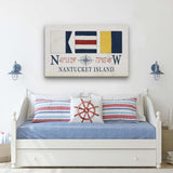Nantucket Sign With Latitude Longitude Coordinates and ACK Maritime Flags - Off The Square Designs - Flyclothing LLC