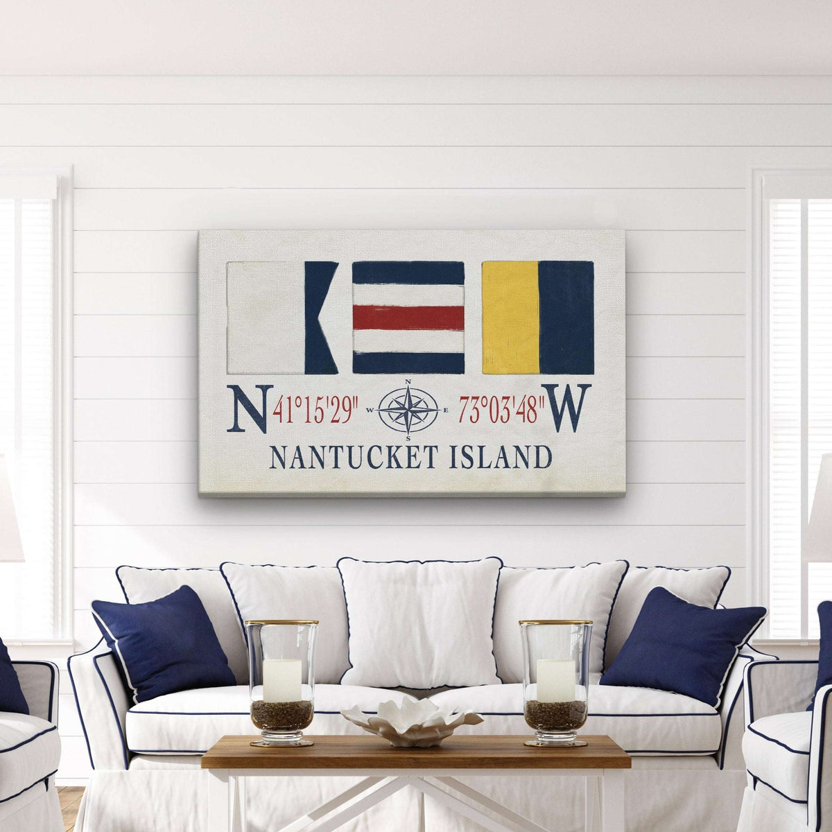 Nantucket Sign With Latitude Longitude Coordinates and ACK Maritime Flags - Off The Square Designs - Flyclothing LLC
