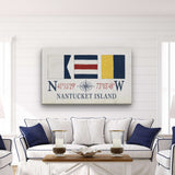 Nantucket Sign With Latitude Longitude Coordinates and ACK Maritime Flags - Off The Square Designs - Flyclothing LLC