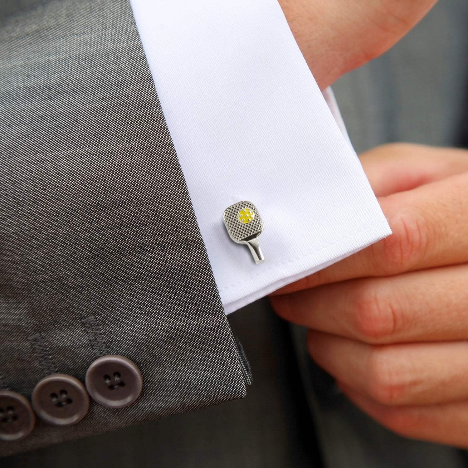 Pickleball Racket Silver Cufflinks - Cufflinks.com - Flyclothing LLC