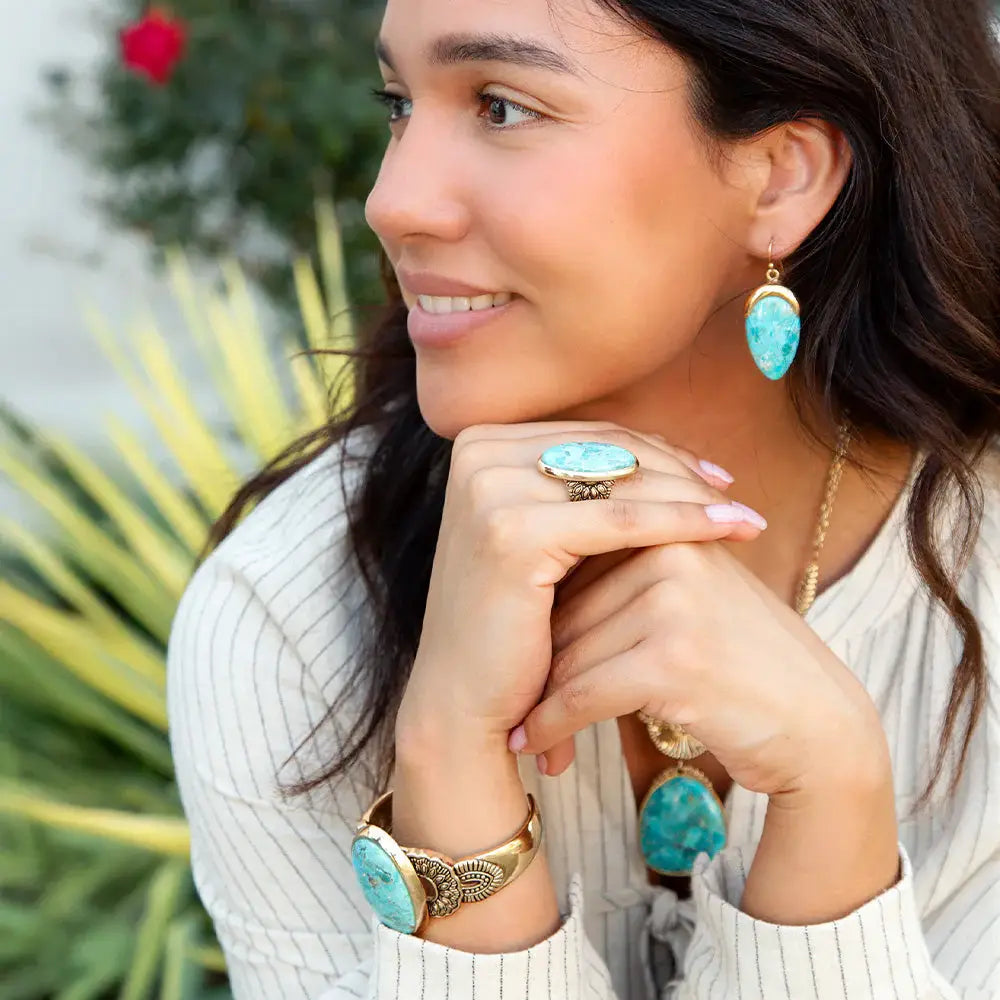 Agave Turquoise and Bronze Statement Cuff Bracelet - Barse Jewelry - Flyclothing LLC