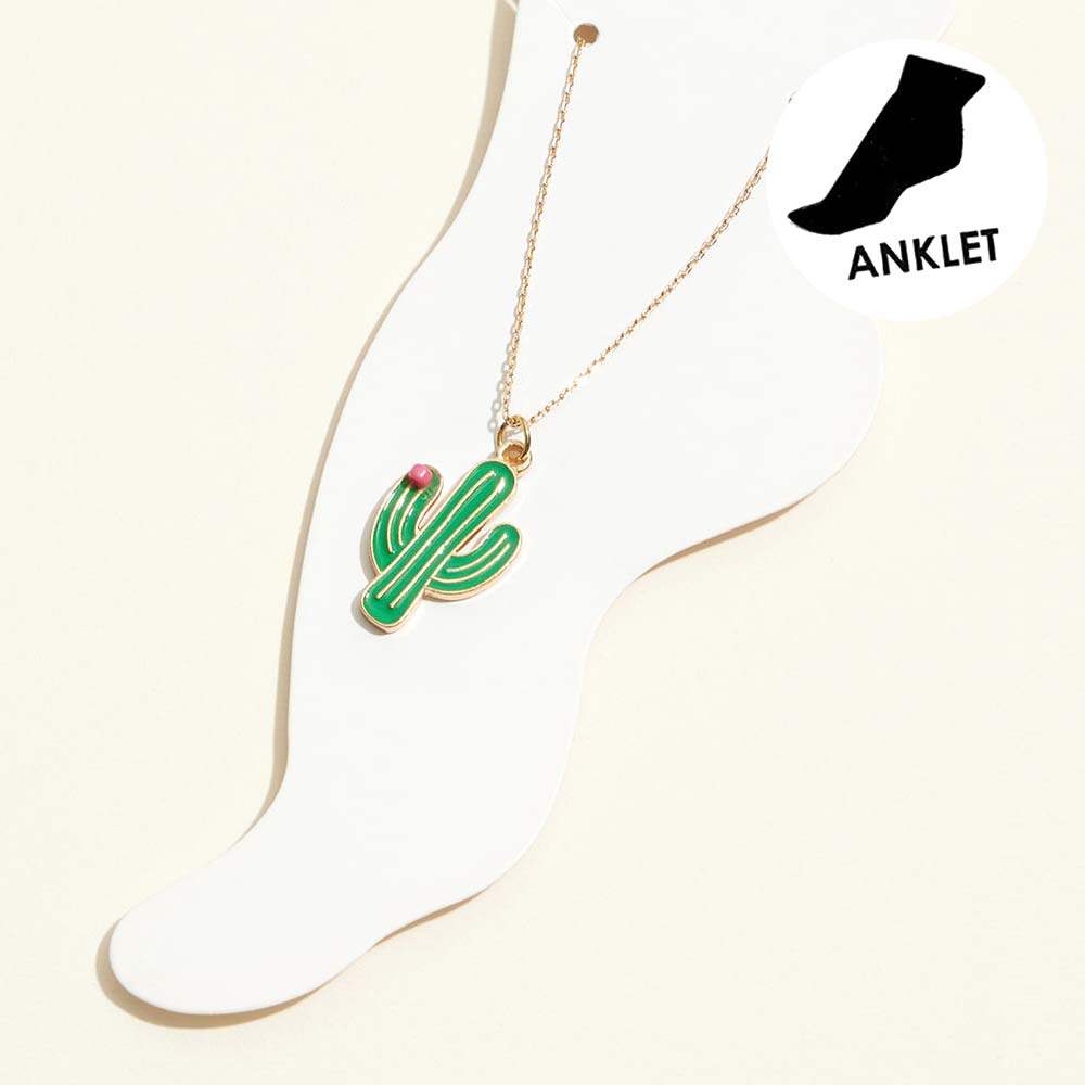 Enamel Cactus Charm Anklet - Madeline Love - Flyclothing LLC