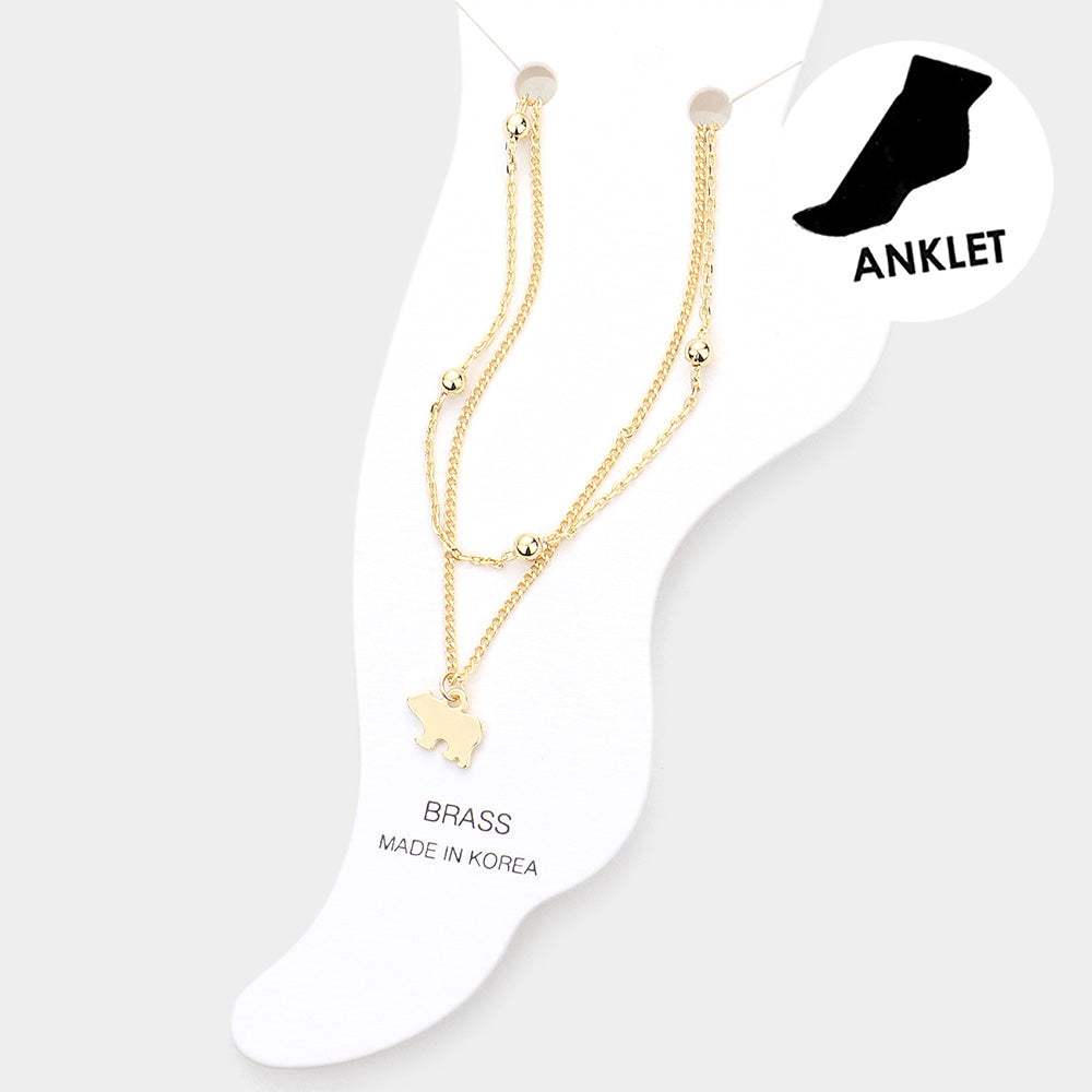 Brass Metal Polar Bear Charm Double Layered Anklet - Madeline Love - Flyclothing LLC