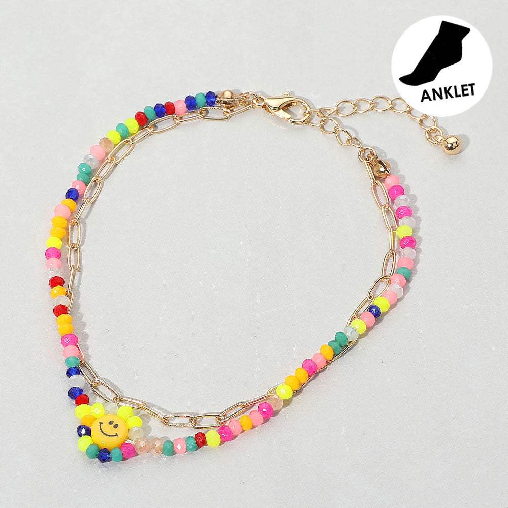 Smile Accented Double Layered Anklet - Madeline Love - Flyclothing LLC
