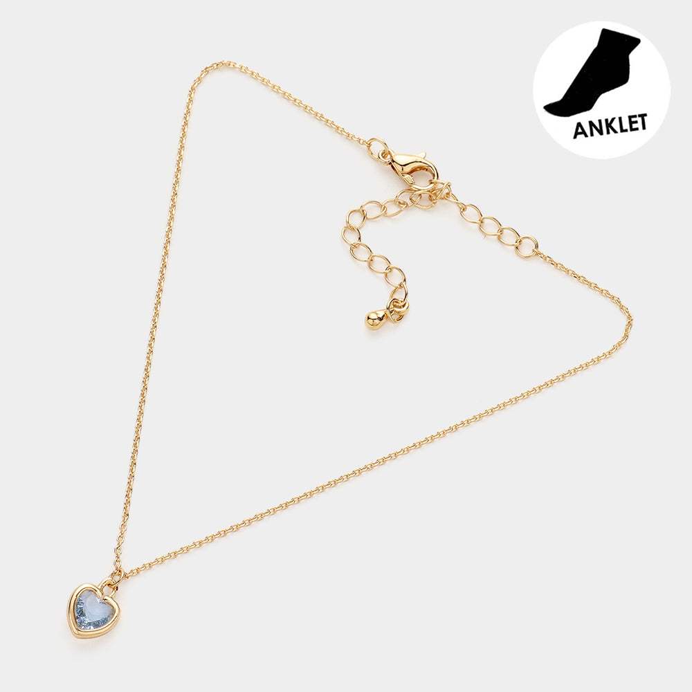 Heart Stone Charm Pointed Anklet - Madeline Love - Flyclothing LLC