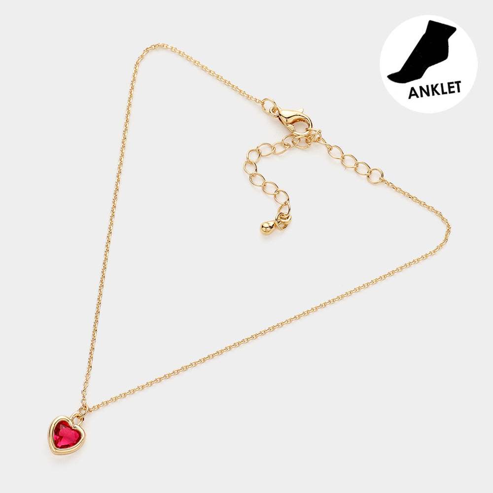 Heart Stone Charm Pointed Anklet - Madeline Love - Flyclothing LLC