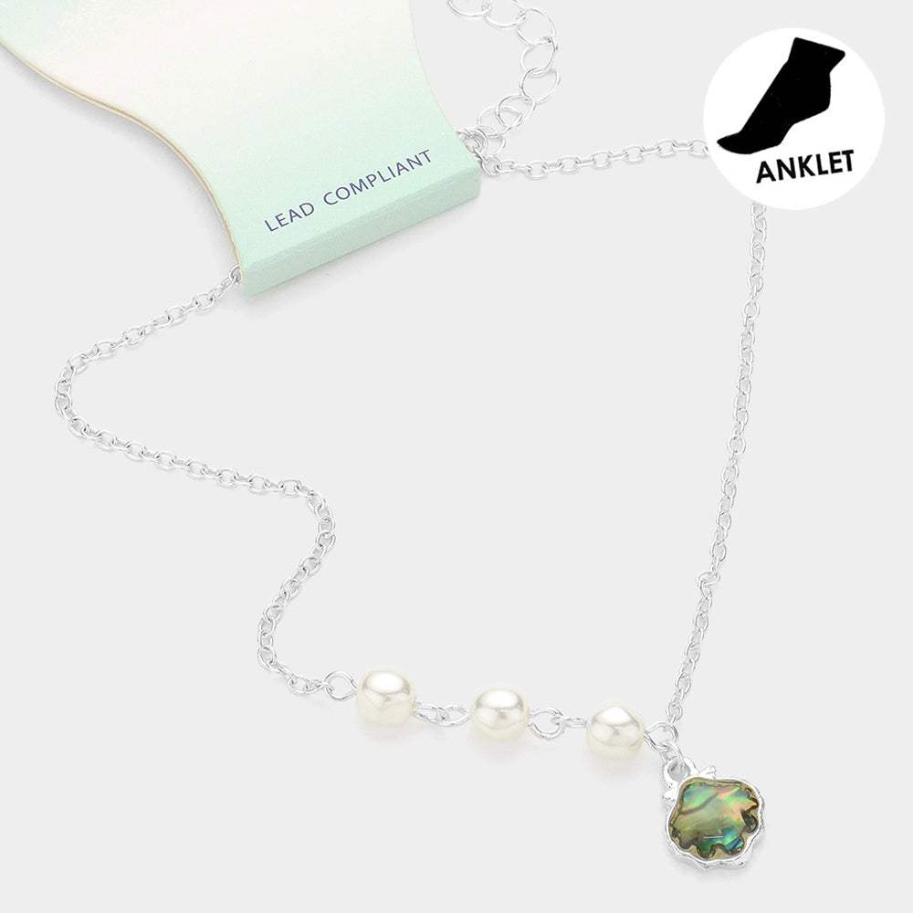 Pearl Pointed Abalone Shell Charm Anklet - Madeline Love - Flyclothing LLC