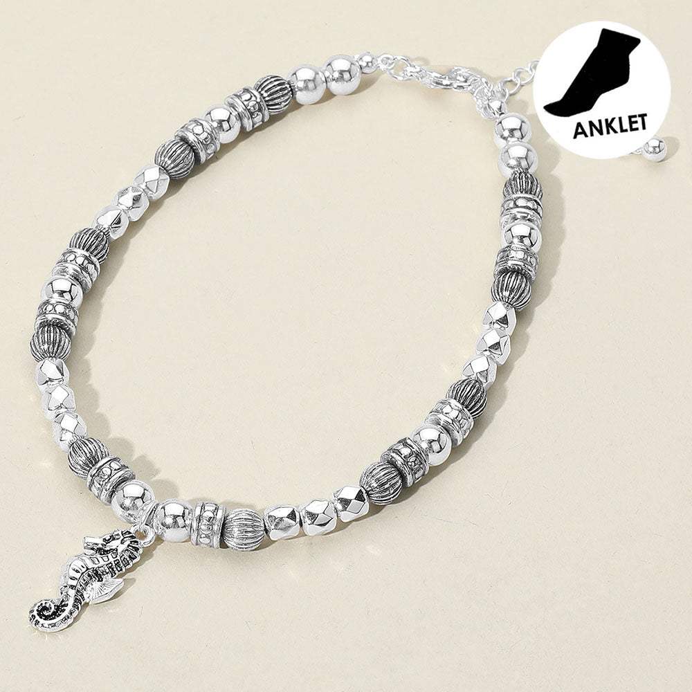 Antique Metal Bead Seahorse Charm Anklet - Madeline Love - Flyclothing LLC
