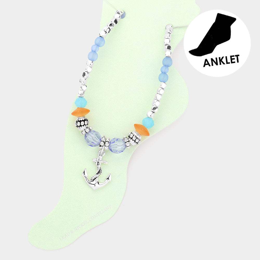 Antique Metal Anchor Charm Beaded Anklet - Madeline Love - Flyclothing LLC