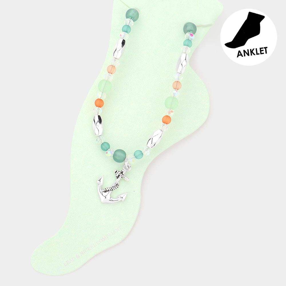 Antique Metal Anchor Charm Beaded Anklet - Madeline Love - Flyclothing LLC