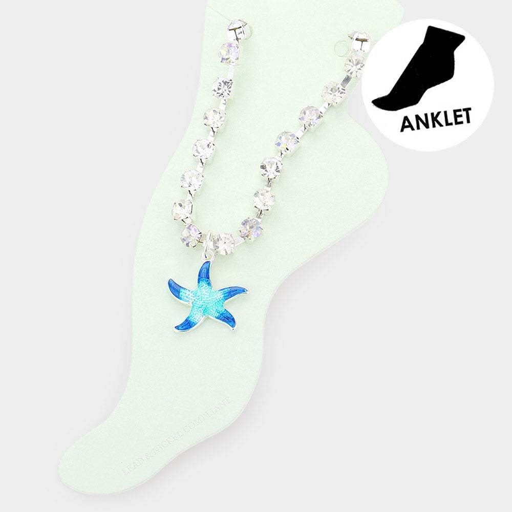 Enamel Starfish Charm Round Stone Anklet - Madeline Love - Flyclothing LLC