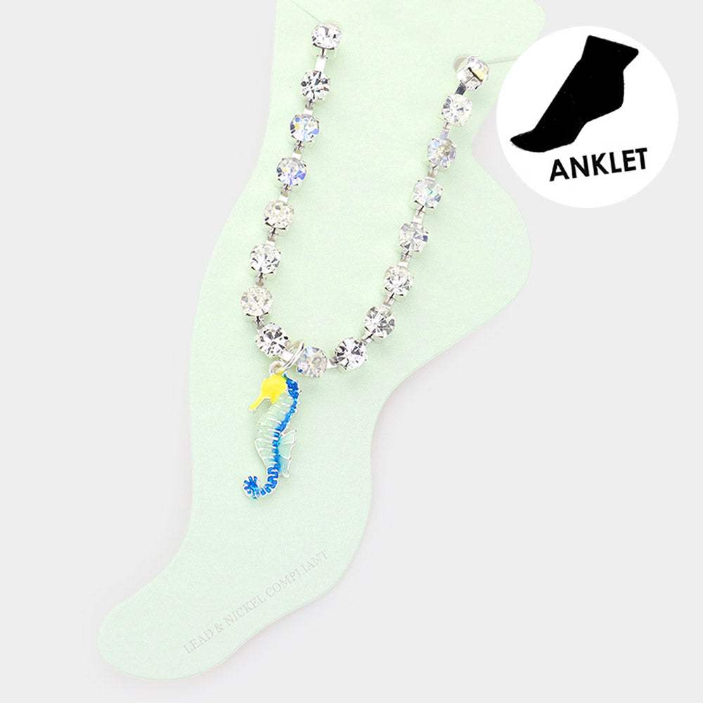 Enamel Seahorse Charm Round Stone Anklet - Madeline Love - Flyclothing LLC