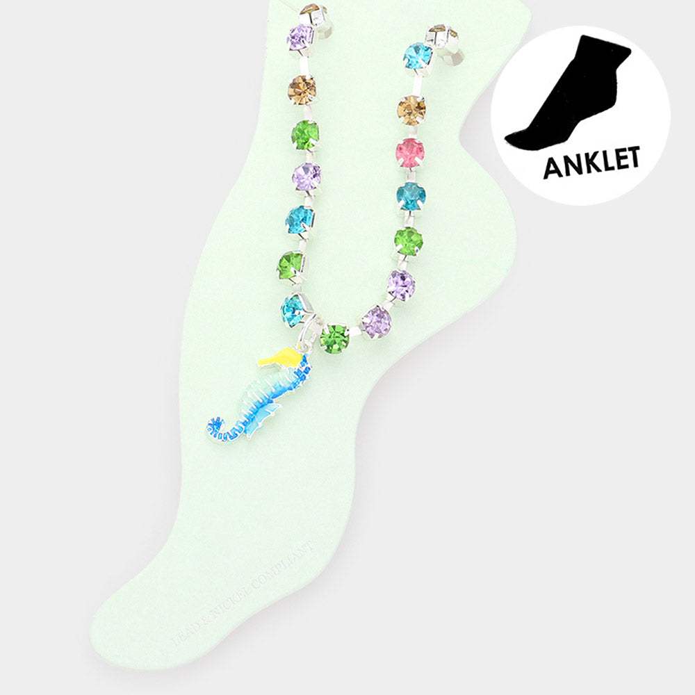 Enamel Seahorse Charm Round Stone Anklet - Madeline Love - Flyclothing LLC