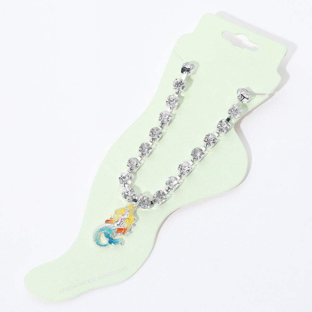 Enamel Mermaid Charm Round Stone Anklet - Madeline Love - Flyclothing LLC