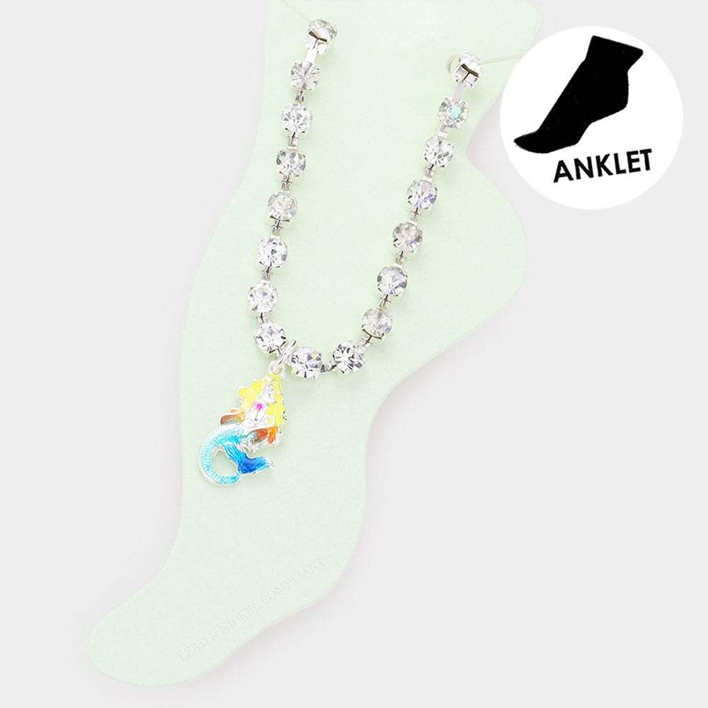 Enamel Mermaid Charm Round Stone Anklet - Madeline Love - Flyclothing LLC