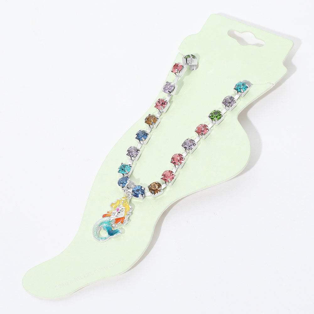 Enamel Mermaid Charm Round Stone Anklet - Madeline Love - Flyclothing LLC