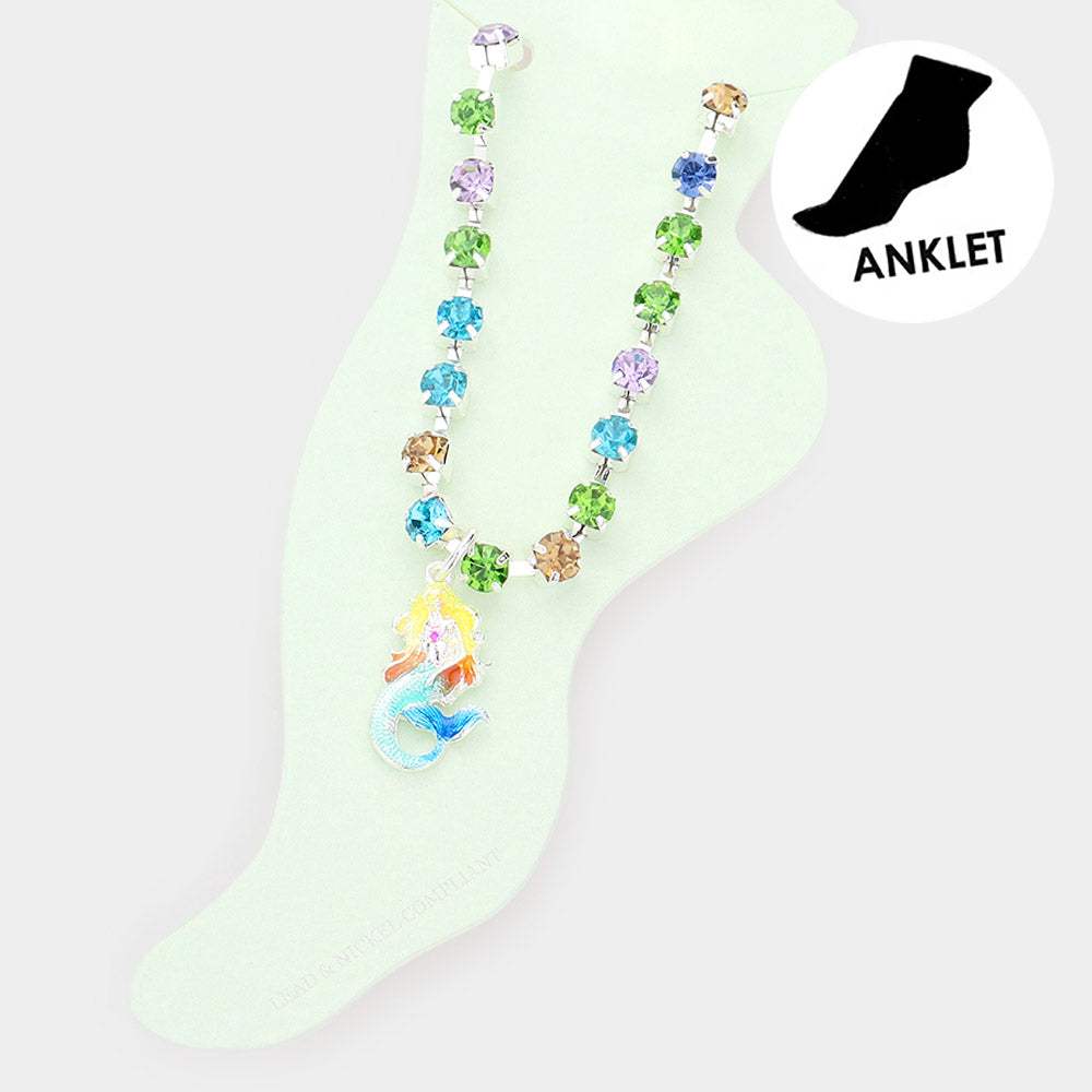 Enamel Mermaid Charm Round Stone Anklet - Madeline Love - Flyclothing LLC