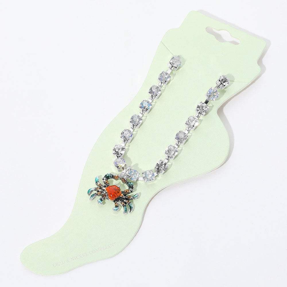 Enamel Crab Charm Round Stone Anklet - Madeline Love - Flyclothing LLC