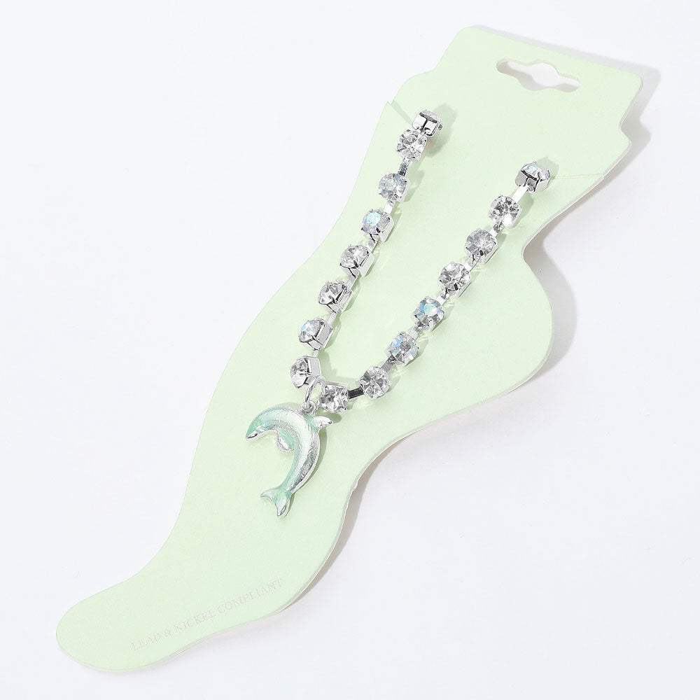 Enamel Dolphin Charm Round Stone Anklet - Madeline Love - Flyclothing LLC