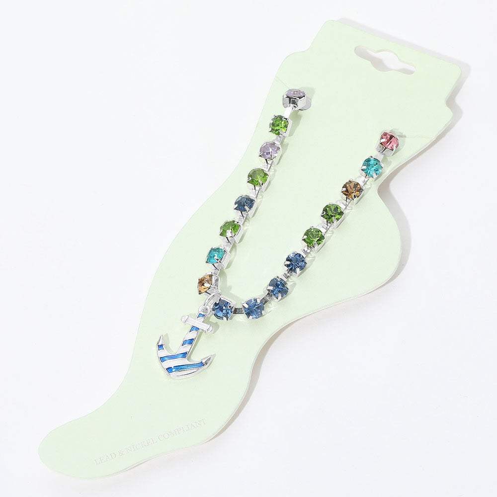 Enamel Anchor Charm Round Stone Anklet - Madeline Love - Flyclothing LLC