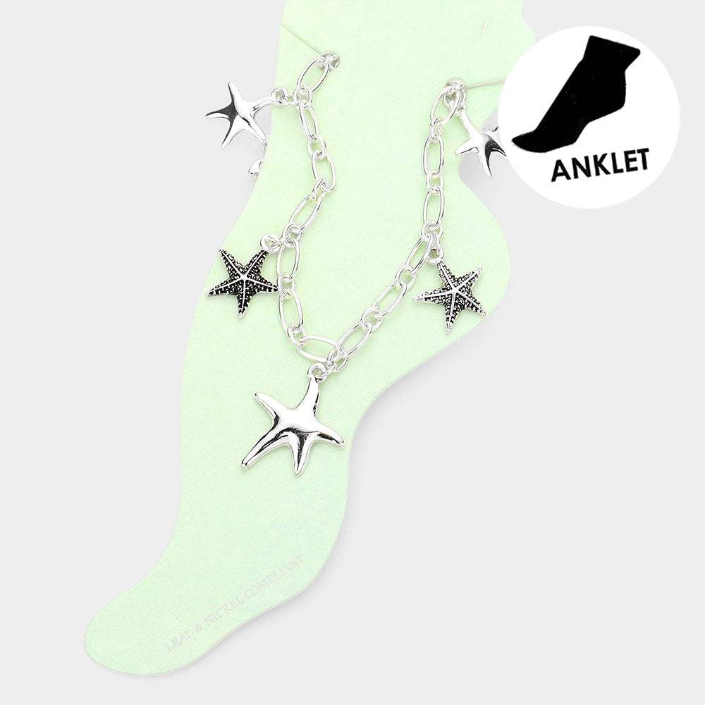 Antique Metal Starfish Charm Station Anklet - Madeline Love - Flyclothing LLC