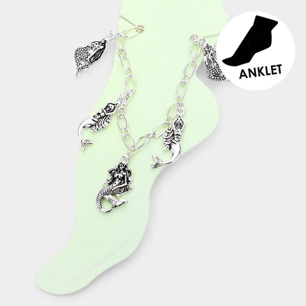 Antique Metal Mermaid Charm Station Anklet - Madeline Love - Flyclothing LLC