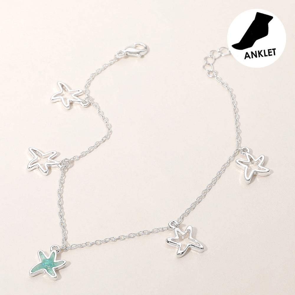Sea Glass Starfish Open Metal Starfish Charm Station Anklet - Madeline Love - Flyclothing LLC