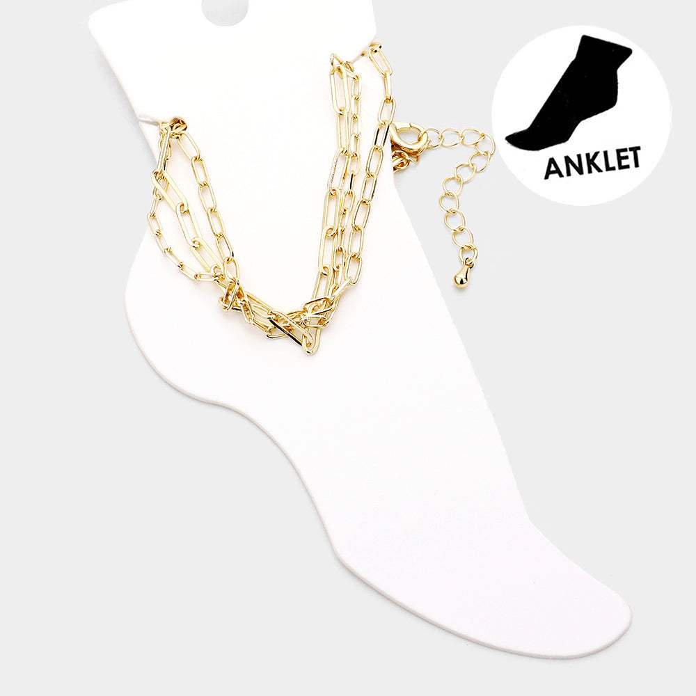 Triple Metal Chain Layered Anklet - Madeline Love - Flyclothing LLC