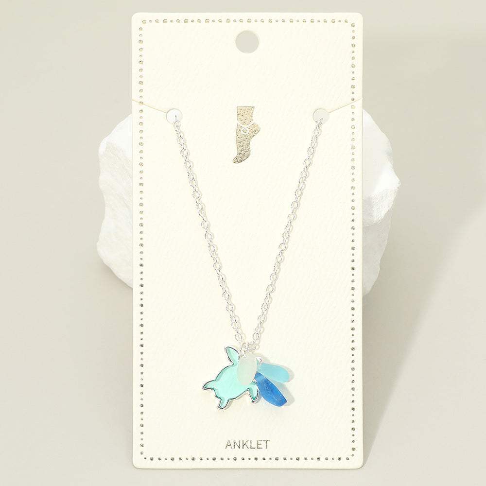 Sea Glass Sea Turtle Charm Anklet - Madeline Love - Flyclothing LLC