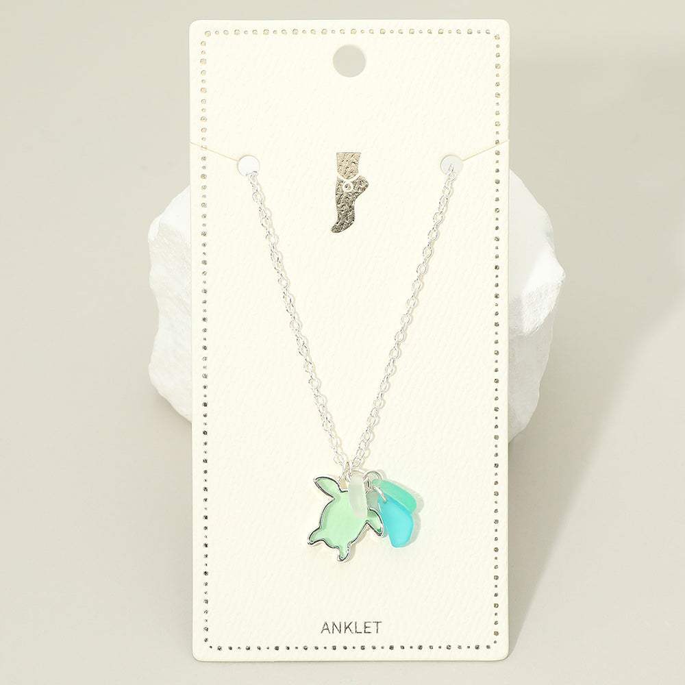 Sea Glass Sea Turtle Charm Anklet - Madeline Love - Flyclothing LLC