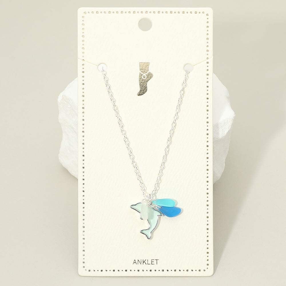 Sea Glass Dolphin Charm Anklet - Madeline Love - Flyclothing LLC