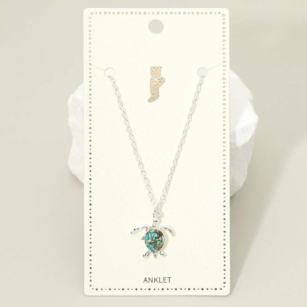 Crushed Pebble Sea Turtle Charm Anklet - Madeline Love - Flyclothing LLC