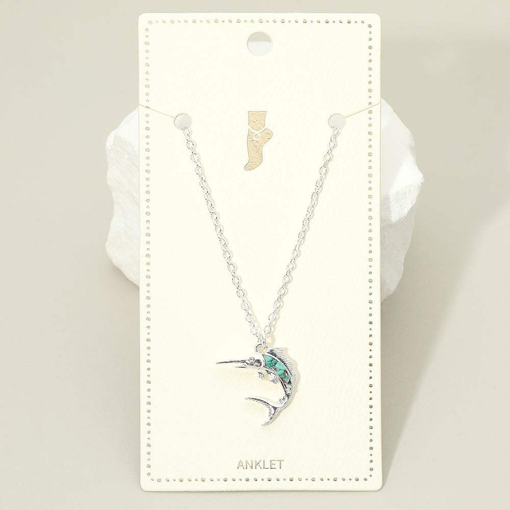 Crushed Pebble Swordfish Charm Anklet - Madeline Love - Flyclothing LLC