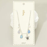 Sea Turtle Sea Glass Pearl Charm Station Anklet - Madeline Love - Flyclothing LLC