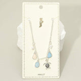 Sea Turtle Sea Glass Pearl Charm Station Anklet - Madeline Love - Flyclothing LLC
