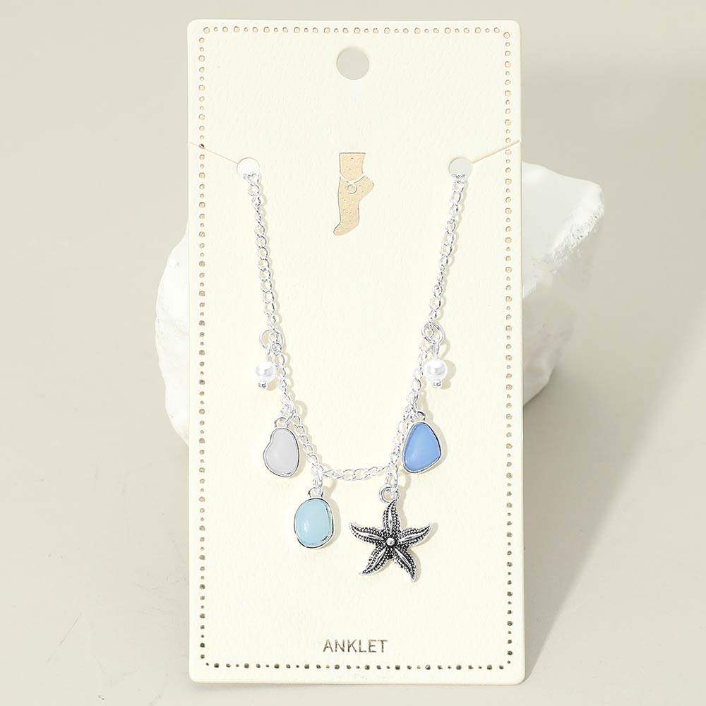Starfish Sea Glass Pearl Charm Station Anklet - Madeline Love - Flyclothing LLC