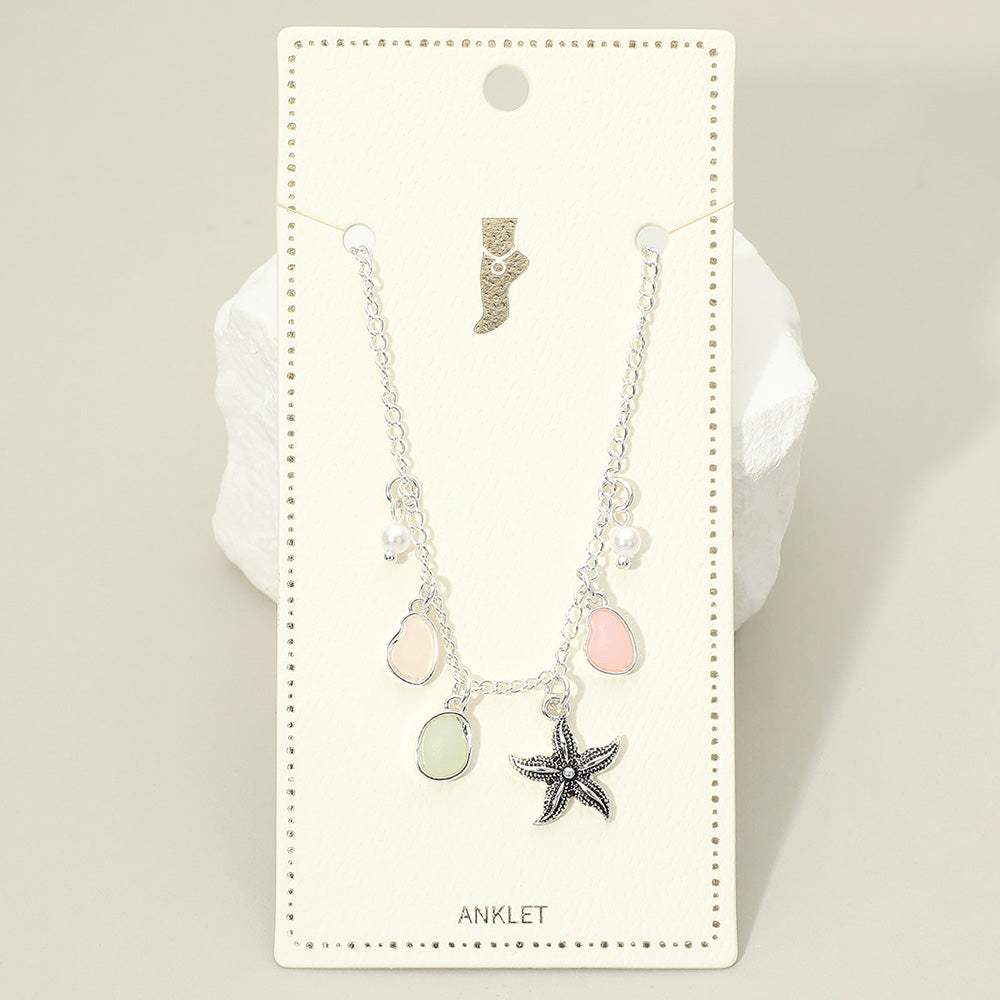 Starfish Sea Glass Pearl Charm Station Anklet - Madeline Love - Flyclothing LLC