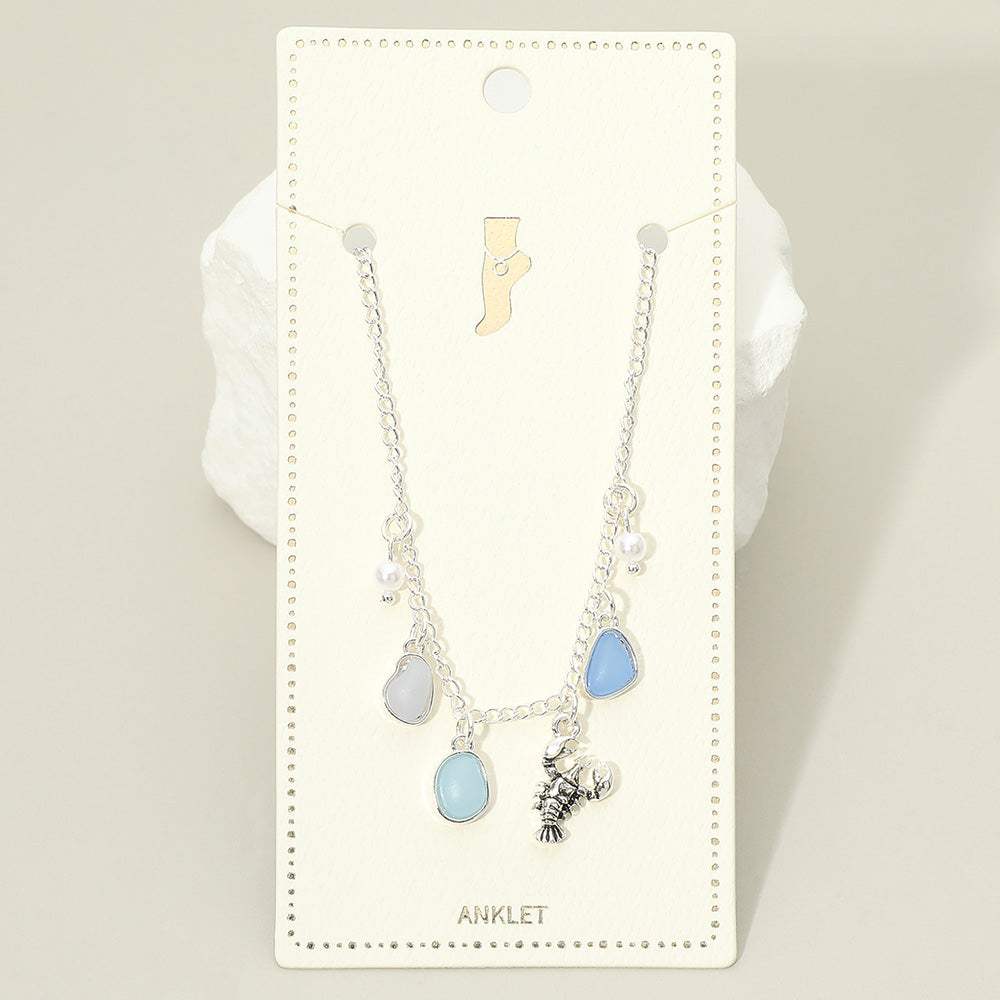 Lobster Sea Glass Pearl Charm Station Anklet - Madeline Love - Flyclothing LLC