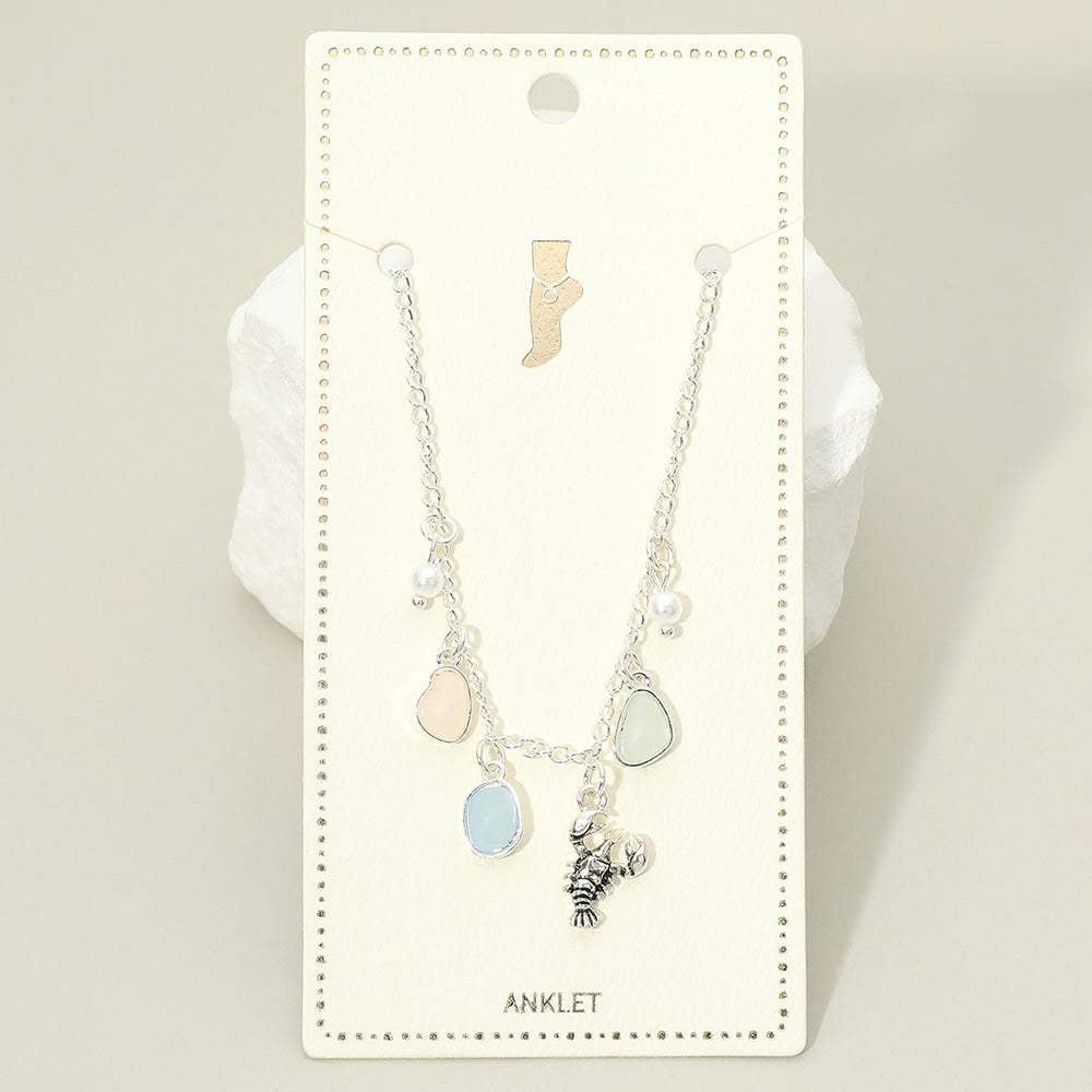 Lobster Sea Glass Pearl Charm Station Anklet - Madeline Love - Flyclothing LLC