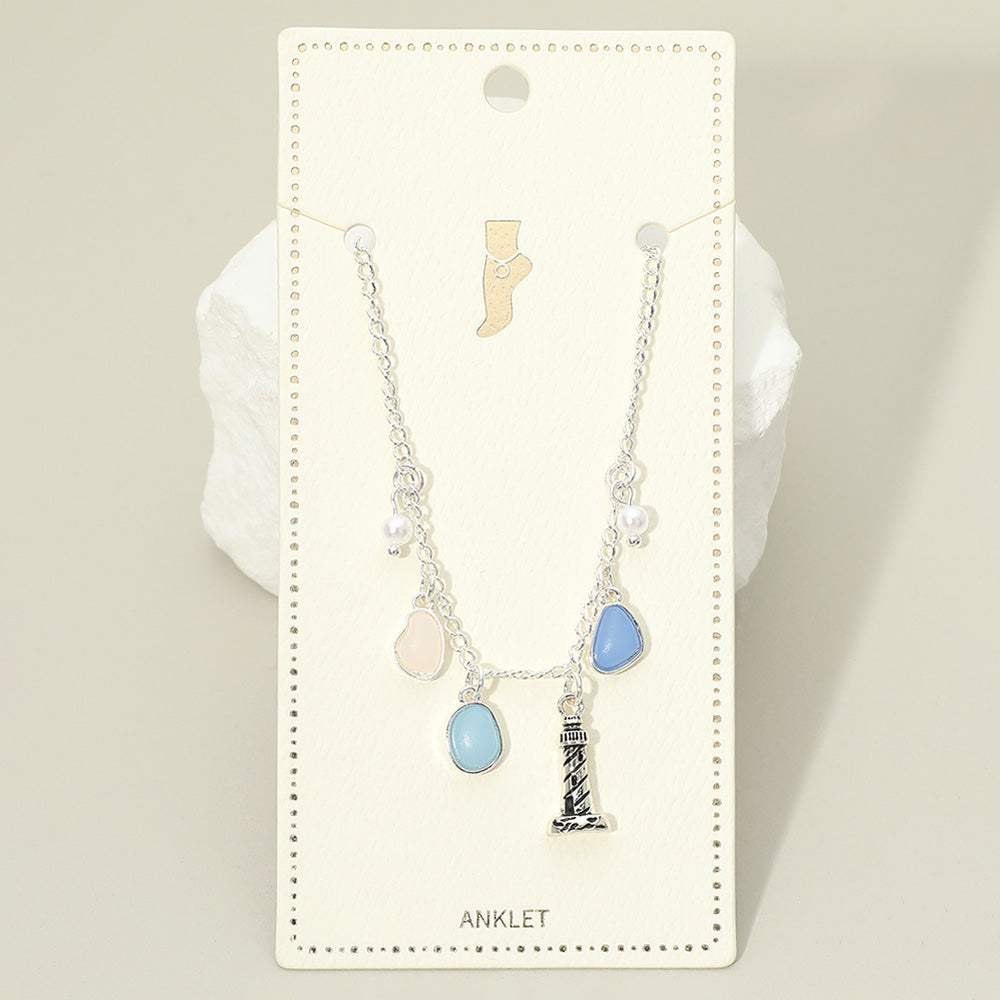 Lighthouse Sea Glass Pearl Charm Station Anklet - Madeline Love - Flyclothing LLC