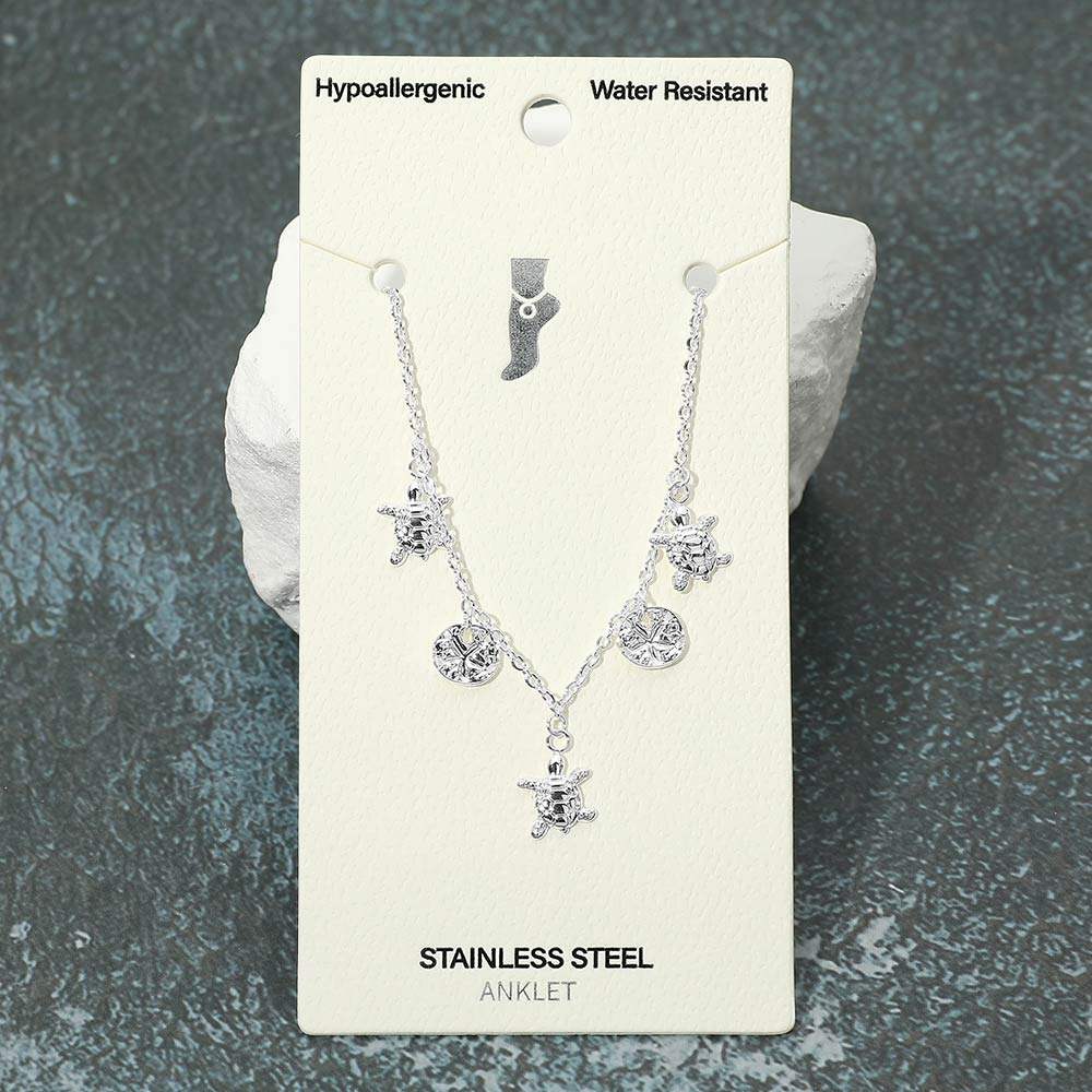 Stainless Steel Turtle Sand Dollar Charm Station Anklet - Madeline Love - Flyclothing LLC