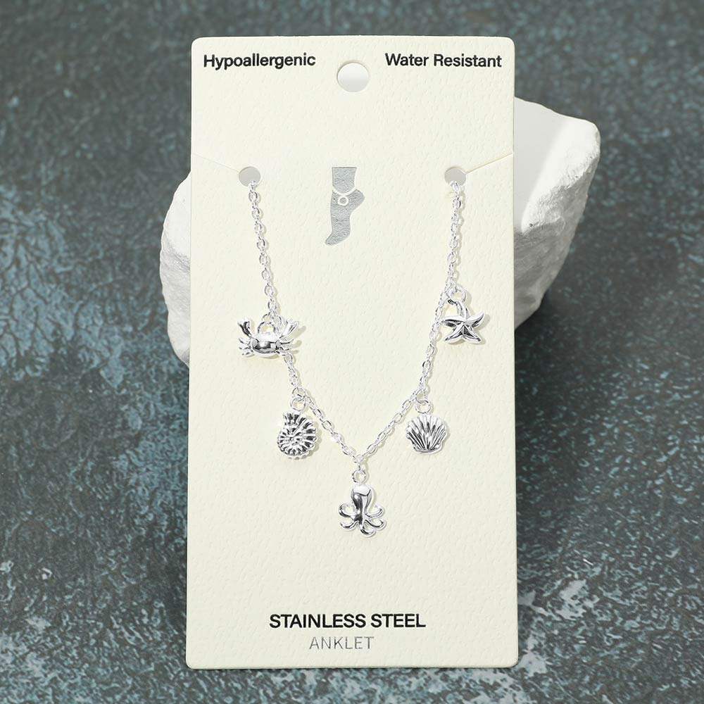 Stainless Steel Octopus Crab Starfish Shell Charm Station Anklet - Madeline Love - Flyclothing LLC