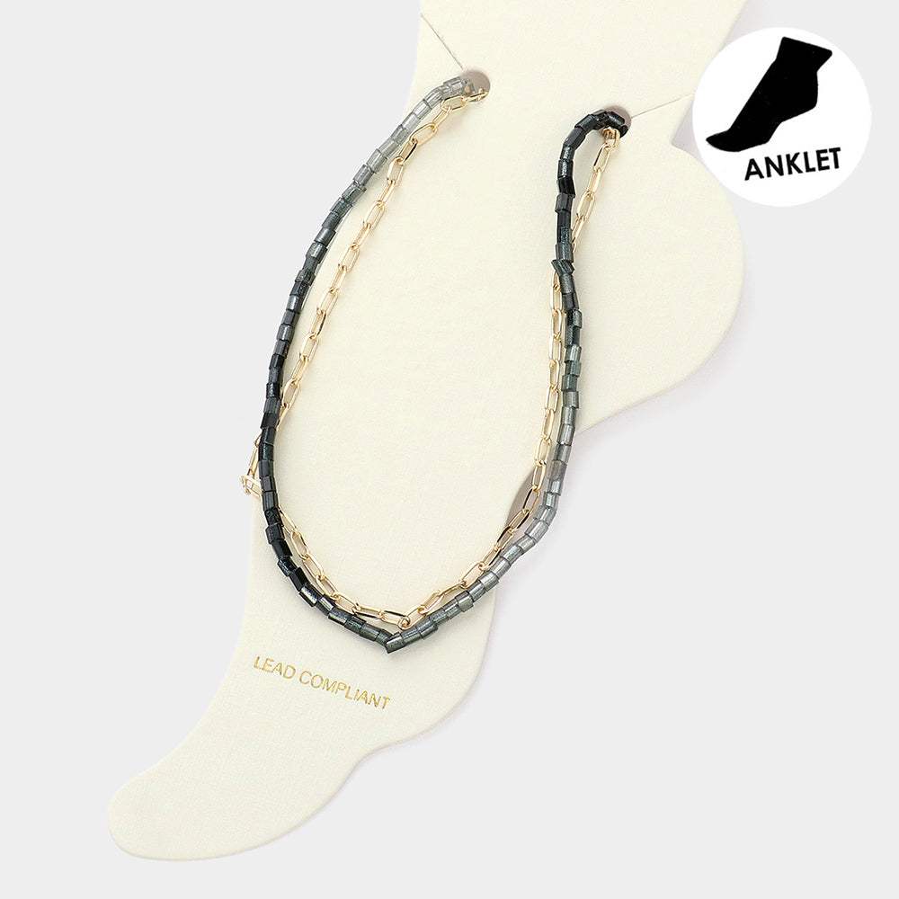 Paperclip Chain Square Tube Beaded Layered Anklet - Madeline Love - Flyclothing LLC
