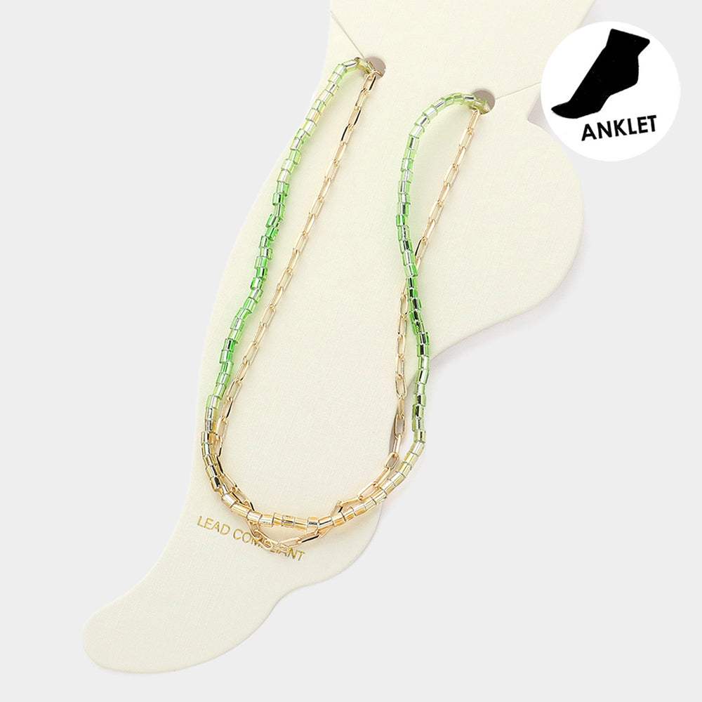 Paperclip Chain Square Tube Beaded Layered Anklet - Madeline Love - Flyclothing LLC