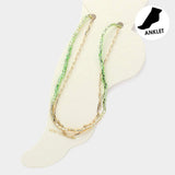 Paperclip Chain Square Tube Beaded Layered Anklet - Madeline Love - Flyclothing LLC